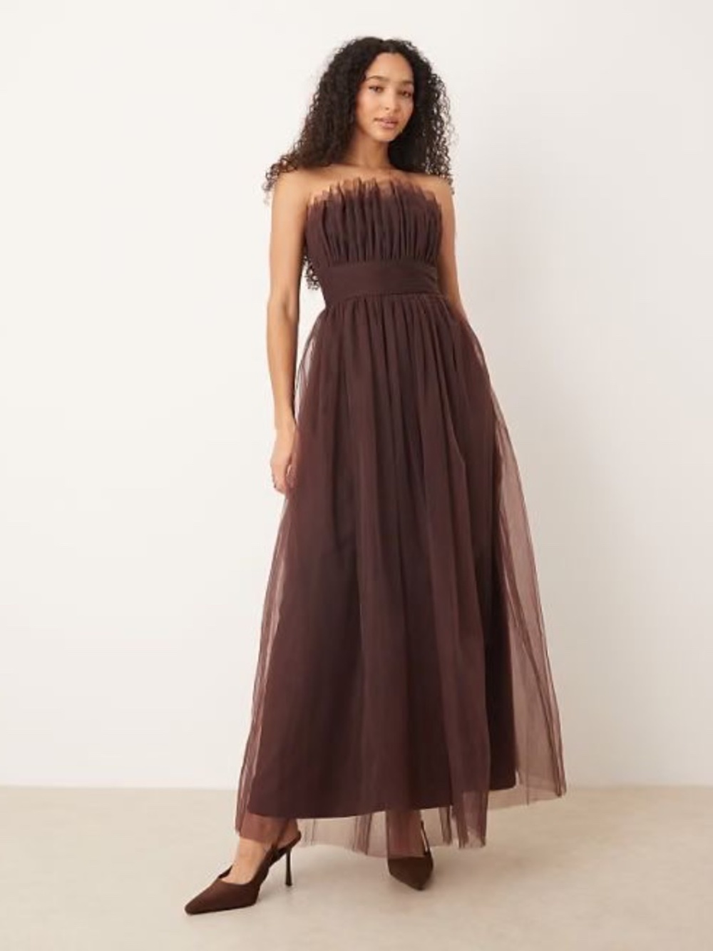 LACE & BEADS TULLE WAISTBAND MAXI DRESS